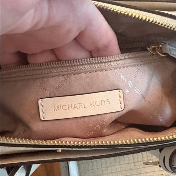 Michael Kors Monogram Satchel in Cream and Tan - Picture 7 of 7